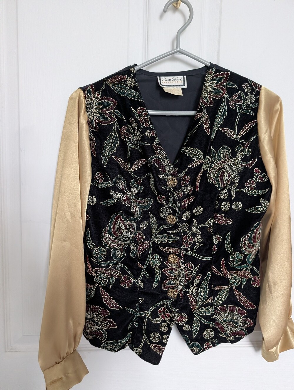 Vintage 80s 90s Carol Reed Black Floral Embroidered Velvet Jacket